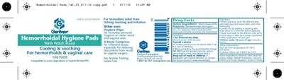Label (Geritrex Hemorrhoidal Hygiene Pads Solution  100ct 5416200425)